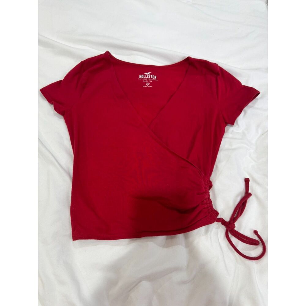 Hollister Red Wrap Baby Tee XS Side Tie Ruched Crop Top Y2K Coquette